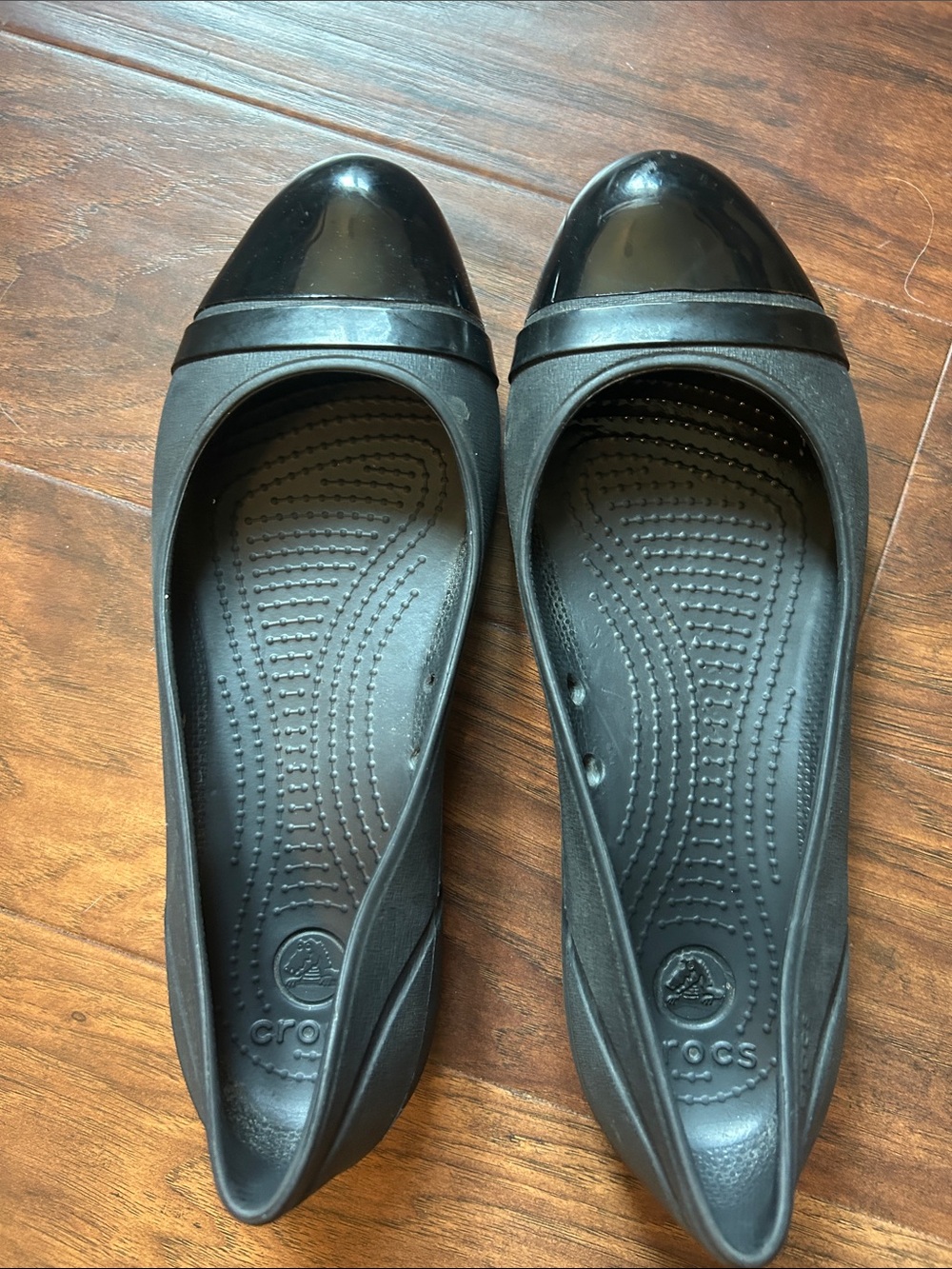 CROCS Black Women's Slip-On Ballet Flats with Glossy Toe